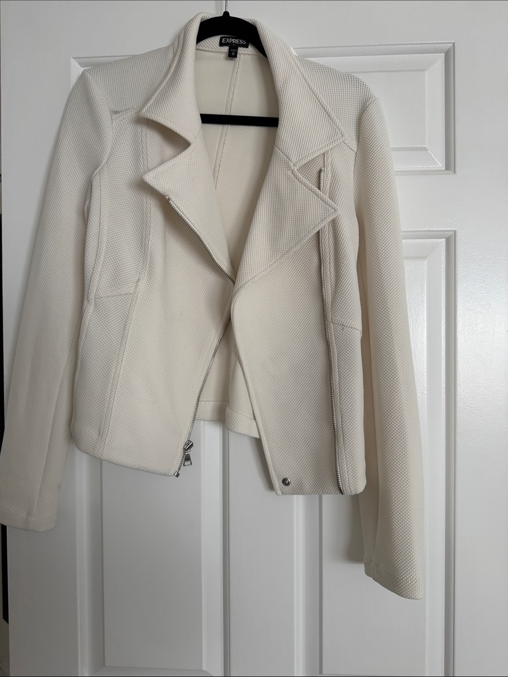 Express Cream Textured Moto-Style Jacket